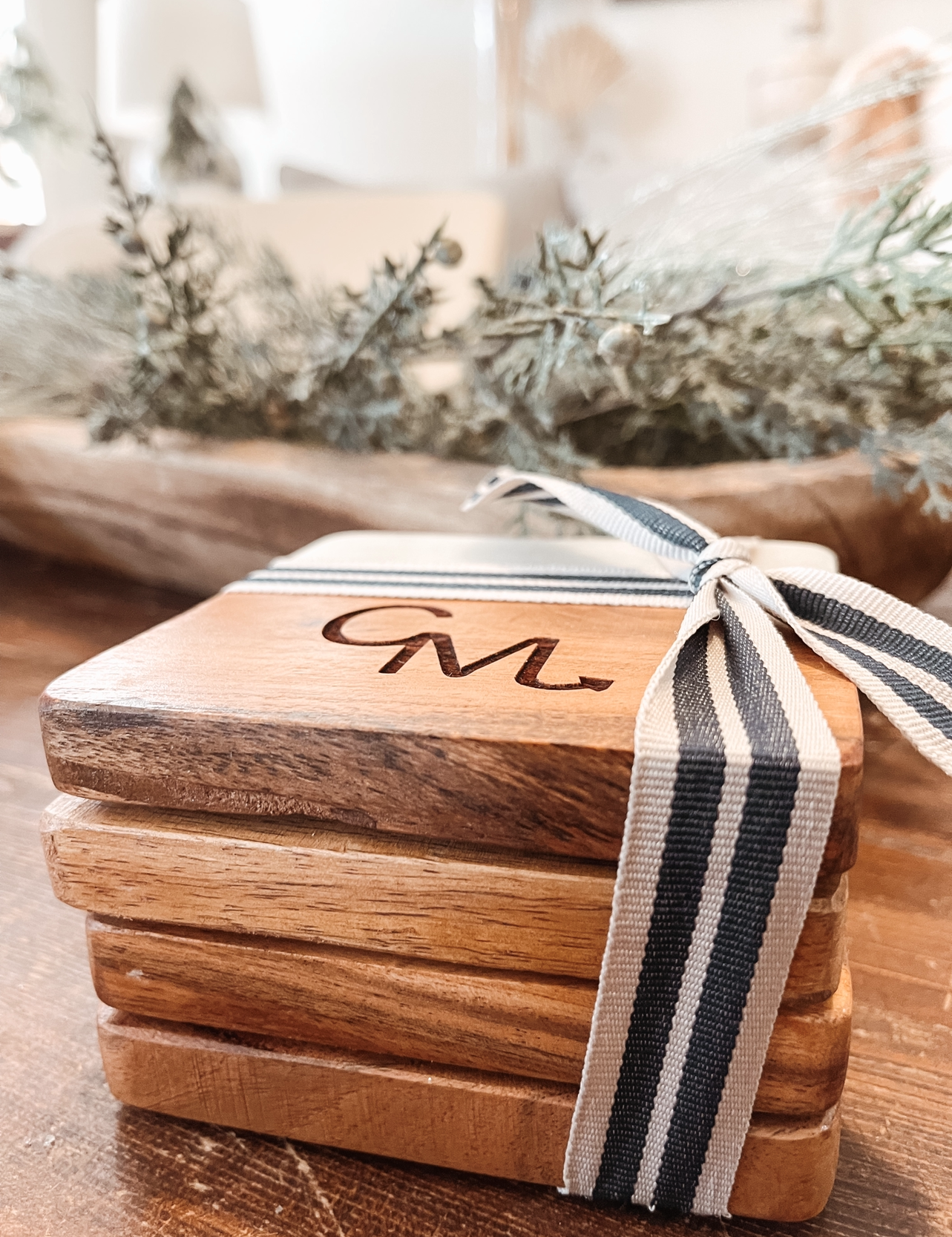 Acacia & Marble Coaster Set (4)