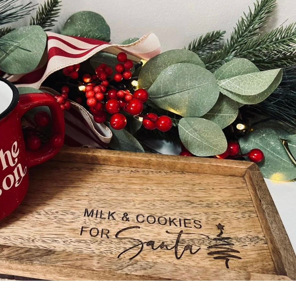 Milk & Cookies for Santa engraved Tray